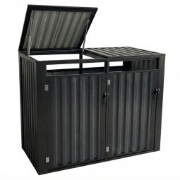 Cache-poubelles 2 bacs en métal Wellker anthracite abri pour poubelle avec couvercle relevable, pour conteneurs à déchets de 120 à 240 litres