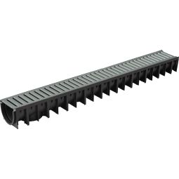 Caniveau extérieur Wellker noir avec grille en acier acier galvanisé 1000 mm, fabriqué en plastique, carrossable en voiture
