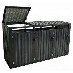 Cache-poubelles 3 bacs en métal Wellker anthracite abri pour poubelle avec couvercle relevable, pour conteneurs à déchets de 120 à 240 litres