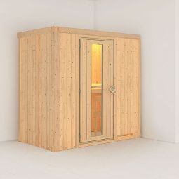 Karibu Sauna Variado Éléments de paroi préfabriqués de 68 mm d'épaisseur, position de la porte variable en façade, faible consommation d'énergie