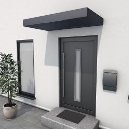 Auvent rectangulaire BS anthracite Style Bauhaus, avec barre de seuil et évacuation latérale de l'eau, profondeur 90 cm