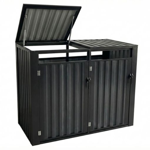 Wellker Mülltonnenbox 2er Metall anthrazit 2