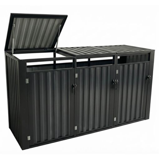 Wellker Mülltonnenbox 3er Metall anthrazit 2