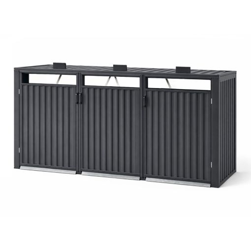 Cache-poubelles 3 bacs en métal 2