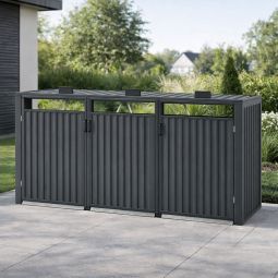 Cache-poubelles 3 bacs en métal 4