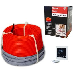 Plancher chauffant électrique Wellker  E-Heat Individual kit Comfort avec thermostat programmable Câble chauffant prêt à être raccordé pour une pose individuelle, hauteur de montage seulement 4 mm, pour la pose directe sous les carreaux et les pierres naturelles, sans entretien et économe en énergie