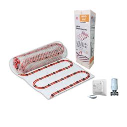 Plancher chauffant hybride Jollytherm Chauffage Vario-Heat Kit électrique + eau Système de chauffage ALL IN ONE électrique + eau chaude comme un système de tapis chauffant, prêt à chauffer toute l'année, pose directement sous les carreaux et les sols en pierre naturelle
