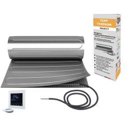 Plancher chauffant Wellker électrique chauffage TT SELECT kit standard avec thermostat analogique Spécialement conçu pour la pose flottante sous vinyle cliquable dans le domaine de la salle de bain, tapis chauffant prêt à l'emploi, économe en énergie, sans entretien