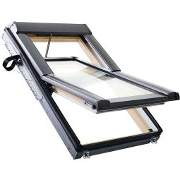 Fenêtre de toit électrique radio bois Roto Designo R68 confort double vitrage de sécurité avec isolation thermique, classe d'isolation acoustique 2, fenêtre de toit à rotation