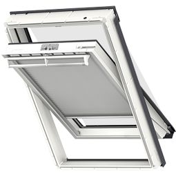Store duo VELUX anti-chaleur FOP manuelle blanc/noir 1045S store extérieur et store bateau, combine une protection effective contre la chaleur avec un positionnement continu, convenable pour divers fenêtre de toit VELUX