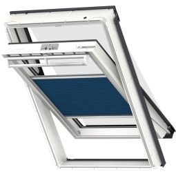 Store duo VELUX anti-chaleur FOP manuelle bleu denim/noir 1156S store extérieur et store bateau, combine une protection effective contre la chaleur avec un positionnement continu, convenable pour divers fenêtre de toit VELUX