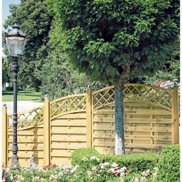 Clôture pare-vue arc treillis T&J Maxi clôture bois à lamelles bois imprégné sous pression de chaudière pin/épicéa, différentes tailles, raccord en acier inoxydable 