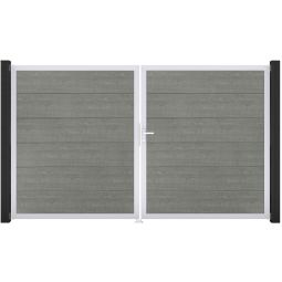 Portail double GroJa BasicLine PVC pour clôture emboîtables, couleur grey ash cut Remplissage revêtu de films PVC résistants, cadre en aluminium peint par poudre, dimensions 300x180 cm