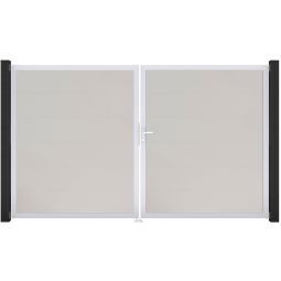 Portail double GroJa BasicLine PVC pour clôture emboîtables, couleur blanc Remplissage revêtu de films PVC résistants, cadre en aluminium peint par poudre, dimensions 300x180 cm