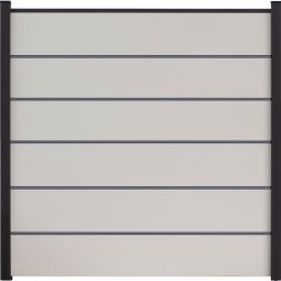 Clôture occultante Grola BasicLine Premium couleur blanc panneau à lamelles Kit de 6 remplissages, 5 pilastres, entretoises et profilé de finition, 180x180x1,9 cm