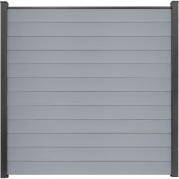 Clôture à emboîter étroite PVC GroJa BasicLine couleur gris argent panneau à lamelles  Kit de 12 panneaux étroits, renforts en acier, profilé de finition et 2 entretoises, 180x180x1,9 cm