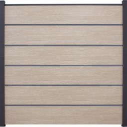 Clôture occultante Grola BasicLine Premium couleur sheffield oak panneau à lamelles Kit de 6 remplissages, 5 pilastres, entretoises et profilé de finition, 180x180x1,9 cm