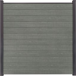 Clôture à emboîter étroite PVC GroJa BasicLine couleur Grey Ash Cut panneau à lamelles  Kit de 12 panneaux étroits, renforts en acier, profilé de finition et 2 entretoises, 180x180x1,9 cm