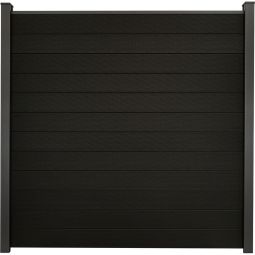 Clôture GroJa Solid panneau à composer noire co-extrudée palissade Kit de 12 remplissages, 180x180x1,9 cm, profilé de finition et kit d'entretoises inclus
