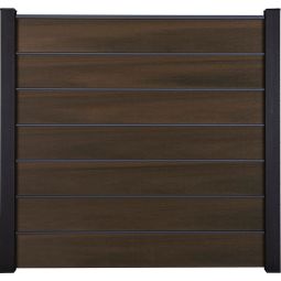 Clôture GroJa Solid Grande Premium panneau à composer couleur noyer co-extrudée palissade Kit de 7 remplissages, 6 pilastres, entretoises et profilé de finition, 180x180x1,9 cm