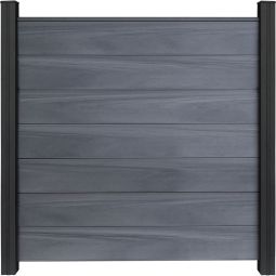 Clôture GroJa Grande panneau à composer gris pierre co-extrudée palissade Kit de 7 panneaux, 180x180x1,9 cm, y inclus kit d'entretoises et profilé de finition