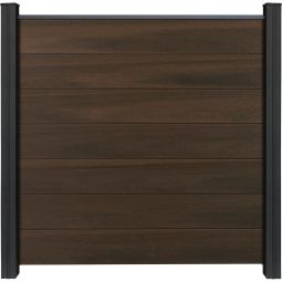Clôture GroJa Grande panneau à composer couleur noyer co-extrudée palissade Kit de 7 panneaux, 180x180x1,9 cm, inclus kit d'entretoises et profilé de finition