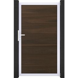 Portillon pour clôture emboîtable GroJa Solid Grande, noyer co-extrudé Design élégant, cadre en aluminium anodisé, profils BPC co-extrudés, fabrication sur mesure possible