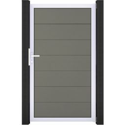 Portillon pour clôture emboîtable GroJa Solid Grande, gris co-extrudé Design élégant, cadre en aluminium anodisé, 7 remplissages en BPC, fabrication sur mesure possible