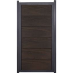 Clôture occultant GroJa Viento verticale couleur noyer co-extrudée avec cadre en aluminium anthracite DB 703, panneau à lames Clôture design en BPC, particulièrement stable grâce au cadre en aluminium, 90x180x4 cm