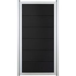 Clôture occultante GroJa Viento debout gris anthracite avec cadre en aluminium argent EV1, panneau à lames Clôture design en BPC, particulièrement stable grâce au cadre en aluminium, 90x180x4 cm