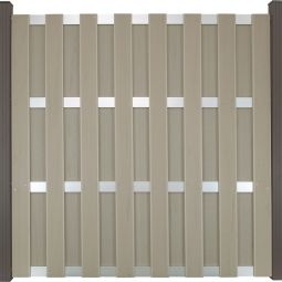 Clôture préfabriquée GroJa clôture de protection visuelle Bi-Color Sand panneau lamelles Prémonté dans un aspect classique de clôture en planches, 180x180x3,2 cm, avec 4 traverses en aluminium EV1