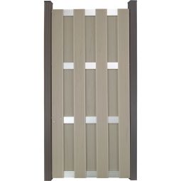 Clôture préfabriquée GroJa protection visuelle Bi-Color Sand étroit panneau lamelles Prémonté dans un aspect classique de clôture en planches, 180x180x3,2 cm, avec 4 traverses en aluminium EV1