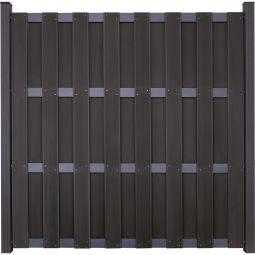 Clôture préfabriquée GroJa protection visuelle anthracite/argent panneau lamelles étroite Prémonté dans une optique de clôture en planches classique, 180x180x3,2 cm, avec 4 traverses en aluminium DB 703
