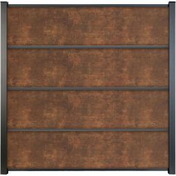 Panneau clôture à lames GroJa Premo HPL aspect rouille Kit de 4 panneaux de remplissage, inclus : kit entretoises, joints brosse, profilé de finition, profils H & U