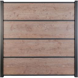 Panneau clôture à lames GroJa Premo HPL aspect bois Kit de 4 panneaux de remplissage, inclus : kit entretoises, joints brosse, profilé de finition, profils H & U