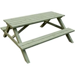 Table de pique-nique bois T&J ELLA rectangulaire en pin/épicéa traité sous pression, avec de grands bancs et un plateau de table, y compris les accessoires et les instructions