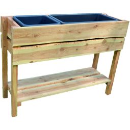 Potager sur pieds T&J VIBORG planches rugueuses en mélèze jardinère surélevée en mélèze non traité, brut de sciage, planches d'environ 17 mm, largeur d'environ 150 mm, poutres environ 40x40 mm