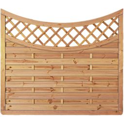 Clôture avec arc décoratif T&J Avantgarde panneau en bois à lattes pin traité/conifère, avec des barres desserrées et des vis en acier inoxydable