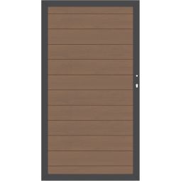 Portail jardin bois composite, TraumGarten SYSTEM WPC amande, cadre anthracite 98x179cm, sens d'ouverture sélectionnable