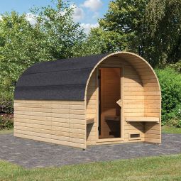 Maison sauna tonneau Karibu 3 naturelle au choix avec poêle ou sans poêle