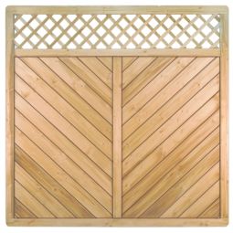 Clôture de jardin T&J brise-vue en bois lattes diagonale avec grille décorative treillis décoratif 180x180 cm en épicéa imprégné, avec tiges de treillis et pinces en acier inoxydable