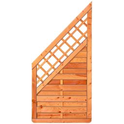 Élément de finition clôture brise-vue à lames avec treillis décoratif T&J SUNLINE Panneau de finition SUNLINE 90x180/90 cm en pin/épicéa, lames striées, treillis décoratif, traitement fongicide et fixation inox