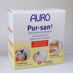 Pur-san3 Système anti-moisissure AURO Pur-san3 Système anti-moisissure No. 414 - Boîte 3 composants N° 414 - Boîte 3 composants Boîte 3en1 pour un remède fiable contre les problèmes de moisissure
