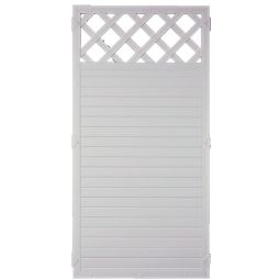 Clôture brise-vue à lames blanche avec treillis décoratif T&J LIGHTLINE Élément de brise-vue en PVC blanc avec treillis décoratif, âme alu et capuchon pyramidal, diverses tailles, supports inclus