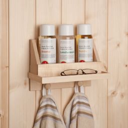 Étagère avec parfums pour sauna/hammam Oriental, pin de montagne et camomille, weka y compris étagère murale avec repose-lunettes et crochet pour serviette