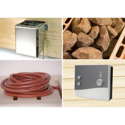 Pack technique incluant commande, câble de raccordement et pierres de sauna, Weka différentes variantes