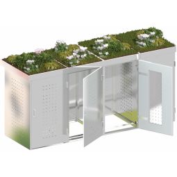 Binto cache poubelle pour 4 poubelles, acier inoxydable avec pot de fleur pour poubelle jusqu'à max. 240 litres