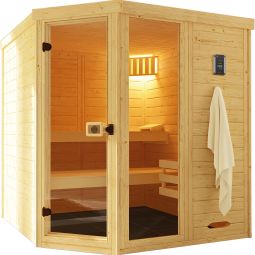Sauna d'angle design weka LAUKKALA en épicéa différentes variantes