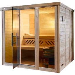 Sauna en éléments weka KEMI avec façade vitrée panoramique différentes variantes