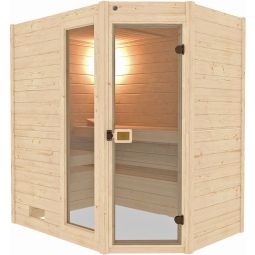 Sauna d'angle weka VALIDA set économique avec poêle et accessoires inclus set d'accessoires premium et concentré d'infusion sapin inclus